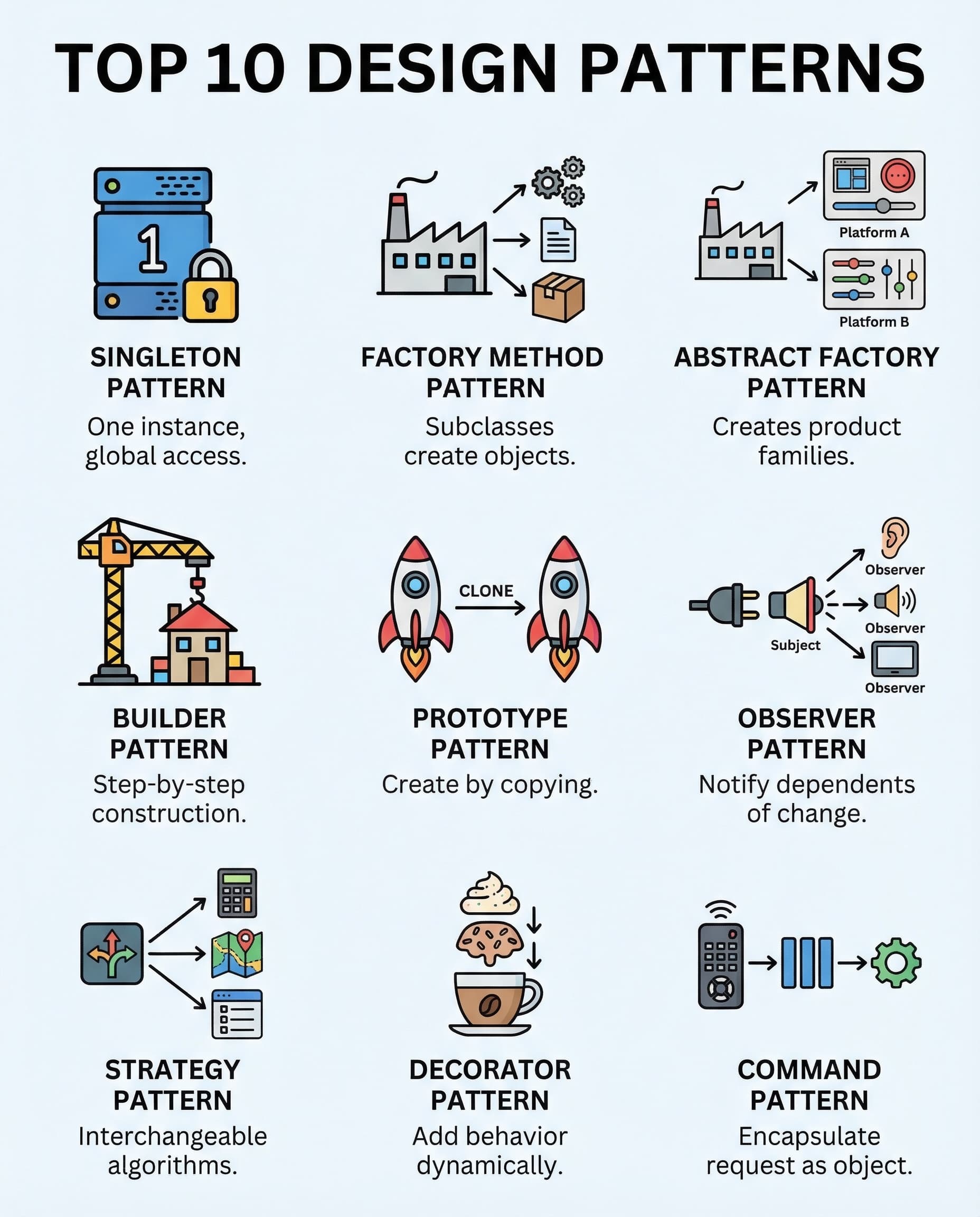 Interview OOD: 10 Design Patterns You Must Be Able to Explain