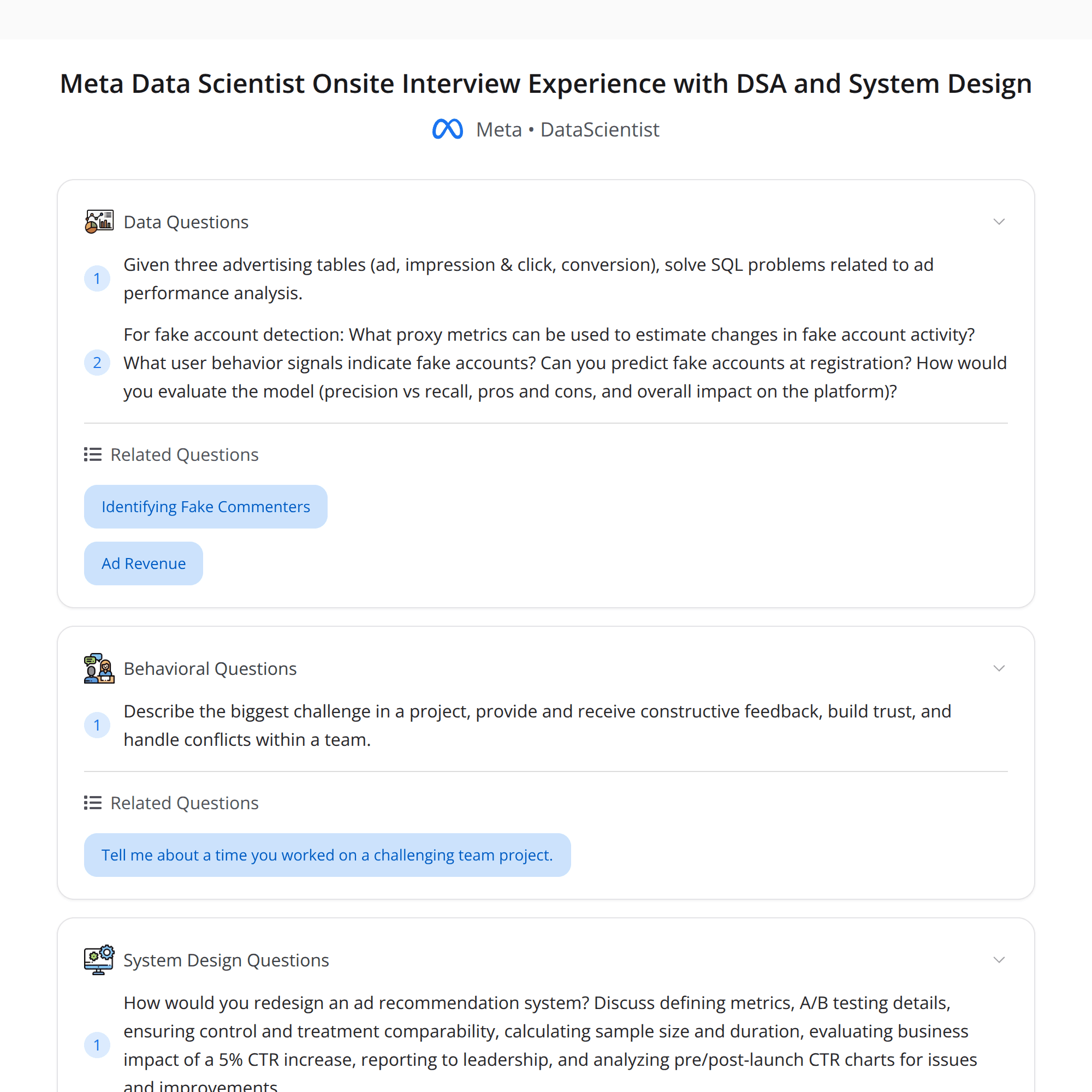 High-Score (Bugfree Users) Meta Data Scientist Onsite: DSA + System Design Highlights You Can Reuse