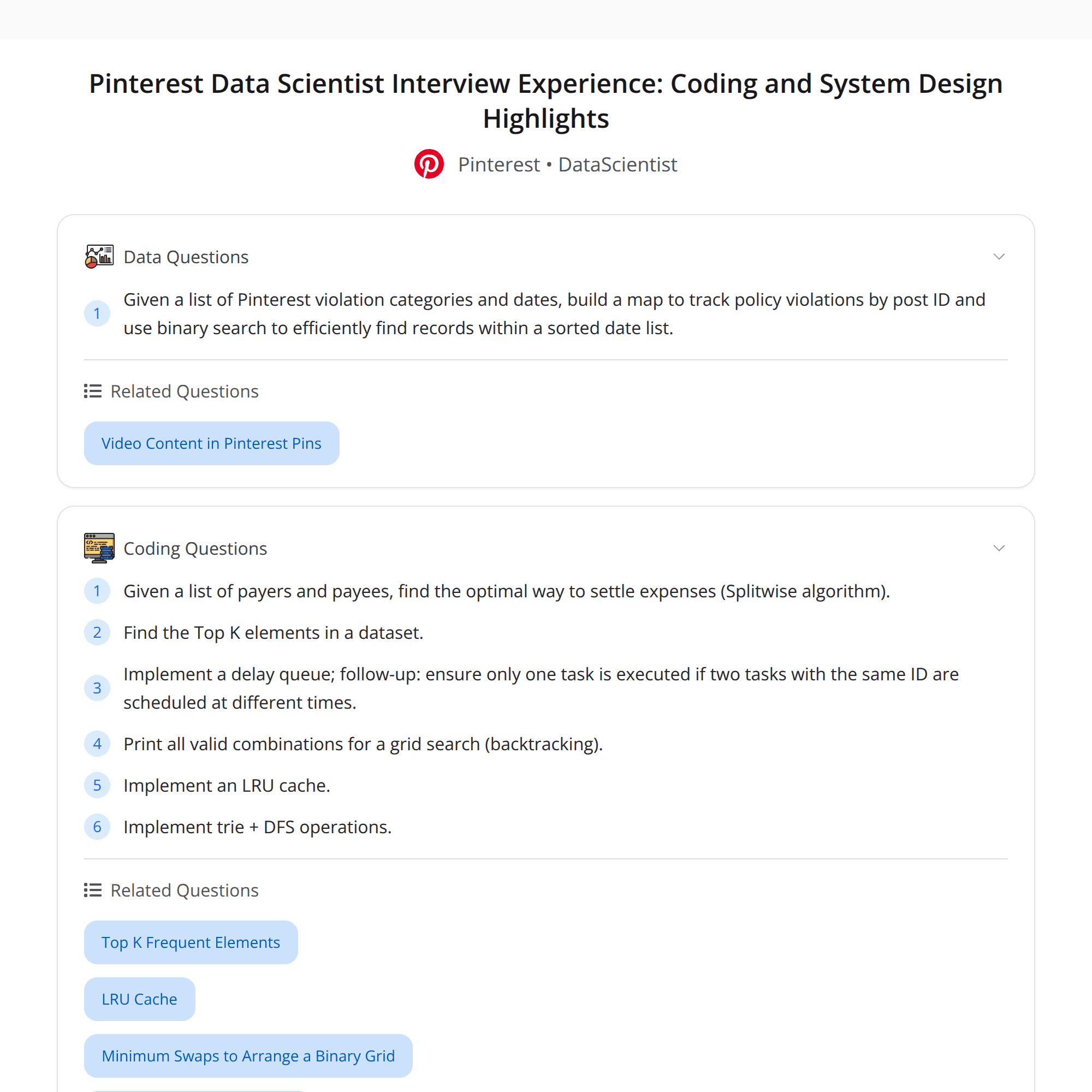 High-Score (Bugfree Users) Pinterest Data Scientist Interview: Coding + System Design Takeaways