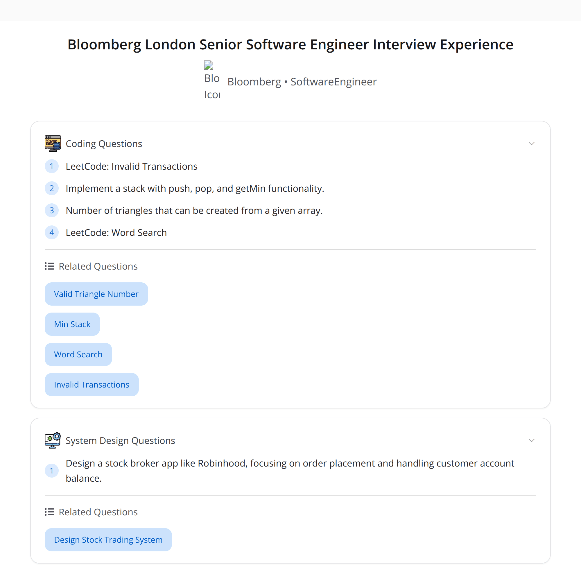 Bloomberg London Senior SWE Interview — Coding & System Design Highlights