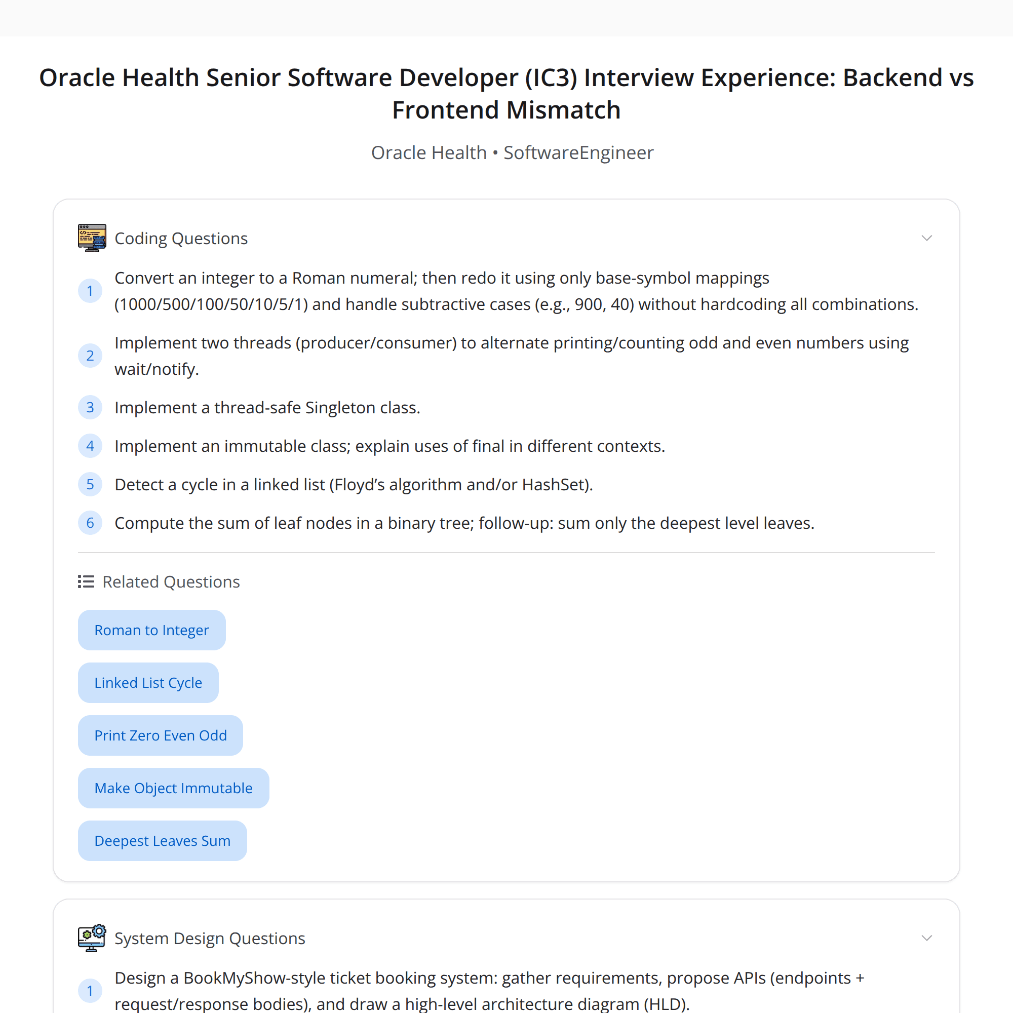 High-Score (Bugfree Users) Interview Experience: Oracle Health IC3 — Backend Role… That Turned Frontend