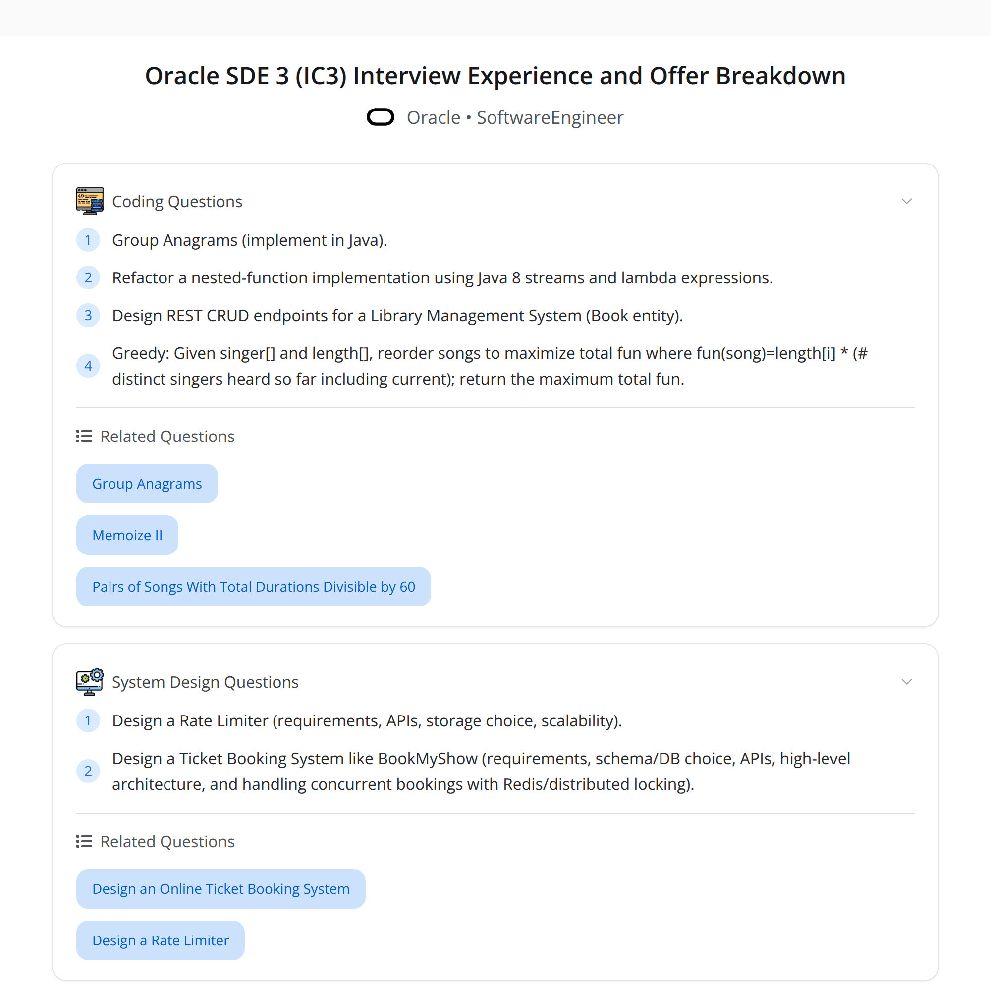 High-Score Oracle SDE3 (IC3) Interview Experience: DSA, System Design & Production Depth