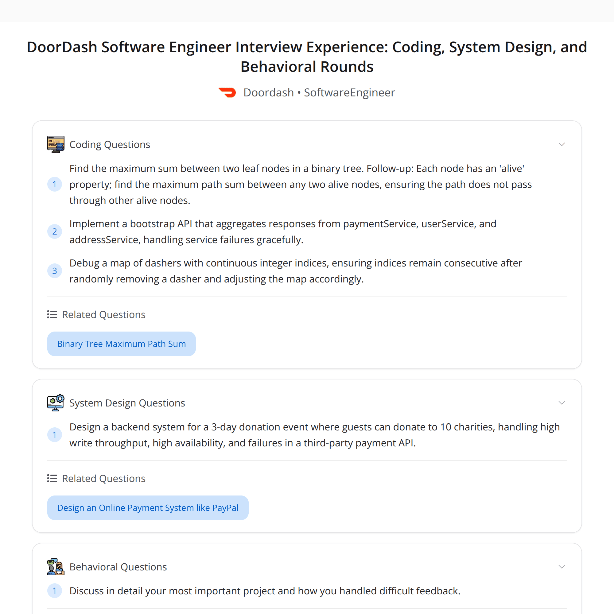 High-Score DoorDash SWE Interview: Coding, VO API, Debugging & System Design Deep Dive