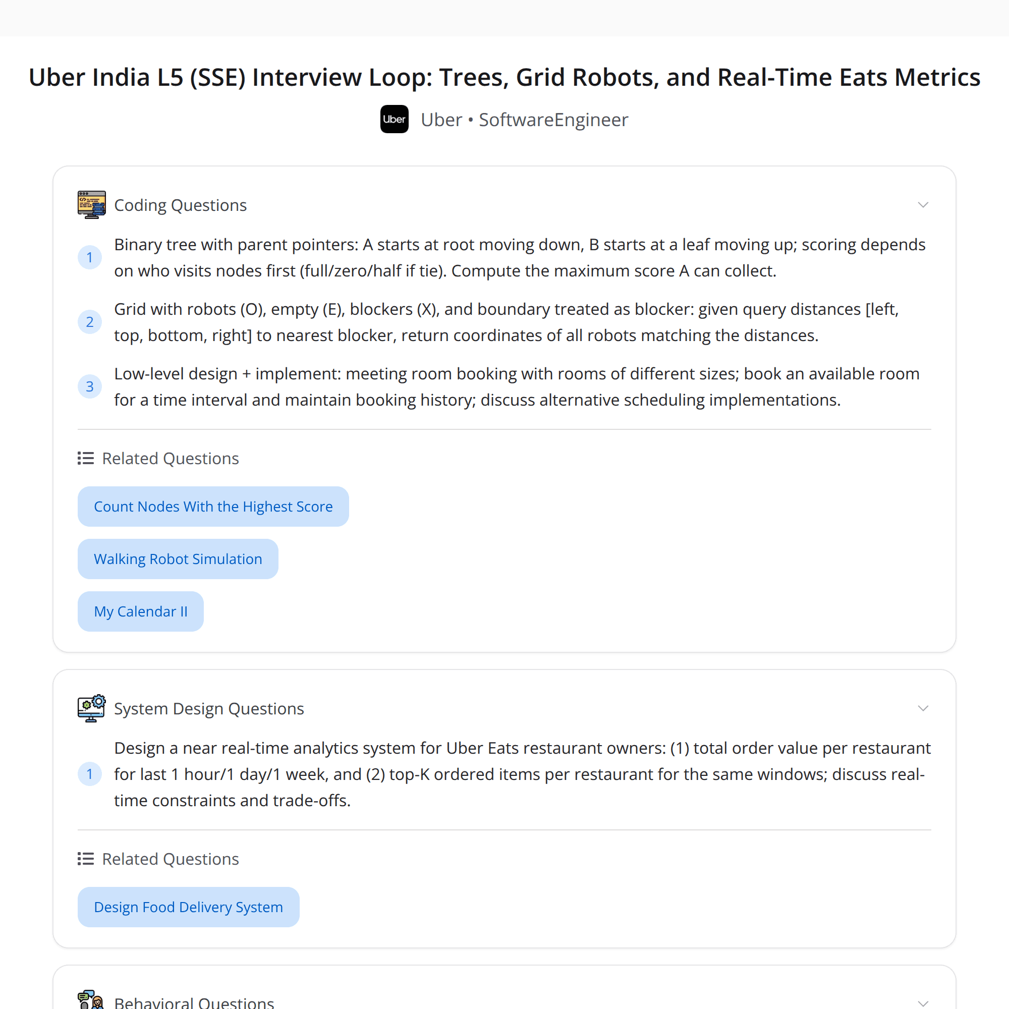 High-Score (Bugfree Users) Uber India L5 Interview Experience: Trees, Grid Robots & Real-Time Eats Metrics