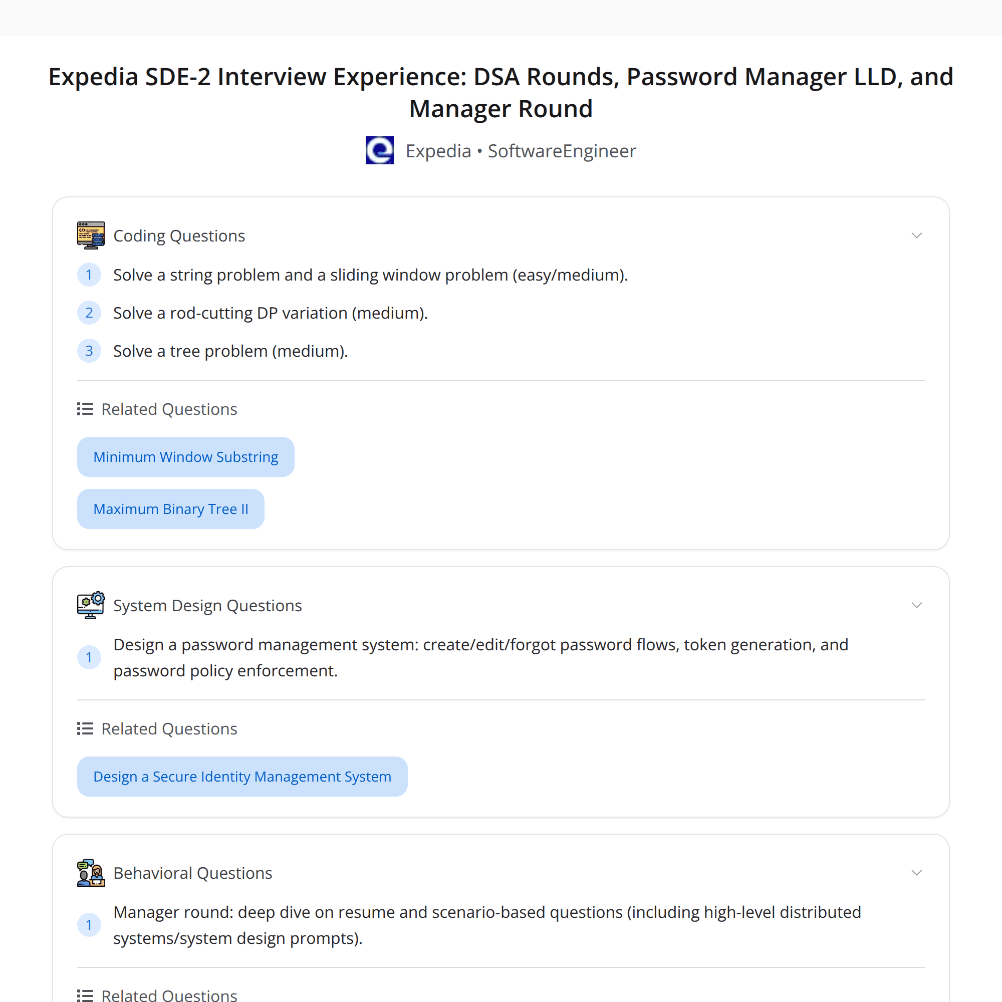 Expedia SDE-2 Interview Experience — DSA Wins, Password Manager LLD Lessons